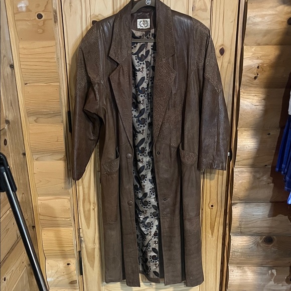 Paris Sport Club Jackets & Blazers - Vintage Genuine Leather Snake Print Elegant Brown Leather Trench Coat